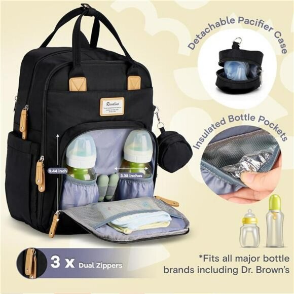Large Diaper Bag Backpack Waterproof Travel Baby Bag with Changing Pad Black - Picture 4 of 7